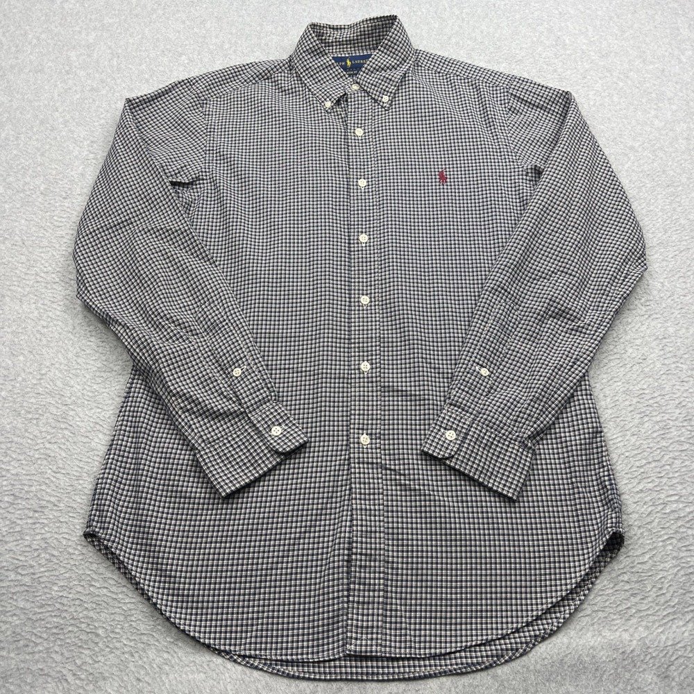Ralph Lauren Button Down Shirt Mens Medium‎ Blue Brown Plaid Classic Fit Cotton
